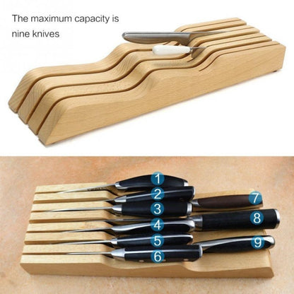 Solid Wood Drawer Knife Holder Kitchen Supplies Horizontal Wooden Knife Holder Tool Storage Rack Beech Knife Holder by bashfashion