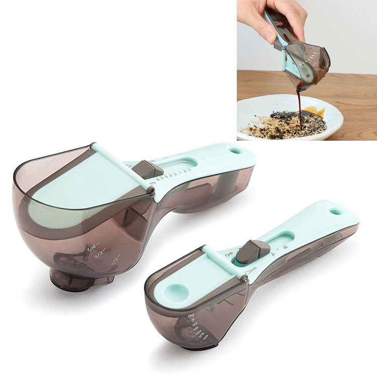 2 in 1 Kitchen Tool Plastic Measuring Spoon Adjustable Baking Tool Measuring Spoon, Specification:1 Large 1 Small Set(Light Blue) by bashfashion
