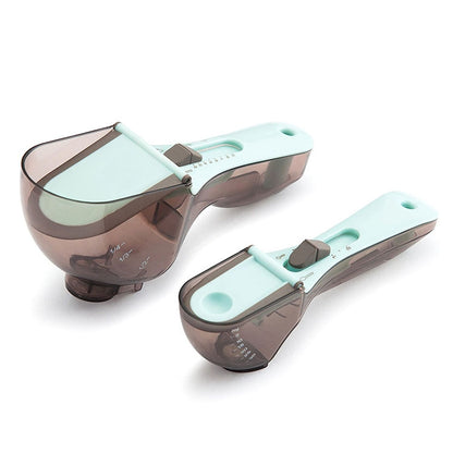 2 in 1 Kitchen Tool Plastic Measuring Spoon Adjustable Baking Tool Measuring Spoon, Specification:1 Large 1 Small Set(Light Blue) by bashfashion