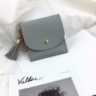 Fashion Women Wallet Short Leather Mini Casual ID Card Holders Bags Ladies Coin Clutch Tassel Bag(Grey Blue) by bashfashion