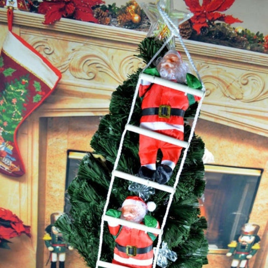 Christmas Pendant Ladder Santa Claus Doll Tree New Year Ornaments(25cm 2 person) by bashfashion