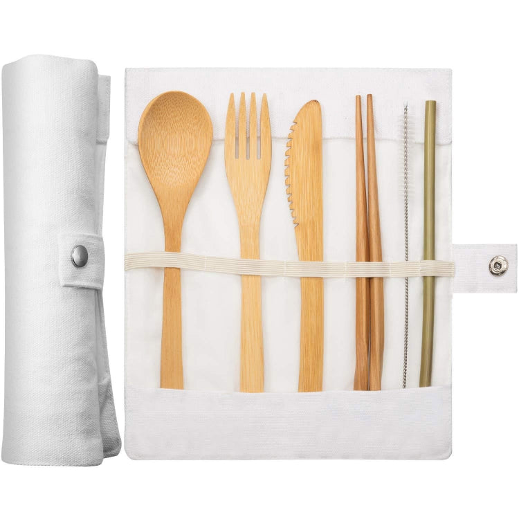 Travel Creative Bamboo Straw Dinnerware Knives Fork Spoon Chopsticks Set with Cloth Bag(White) by bashfashion