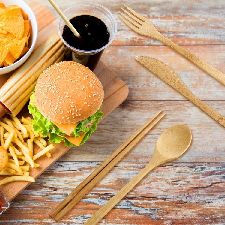 Travel Creative Bamboo Straw Dinnerware Knives Fork Spoon Chopsticks Set with Cloth Bag(Black) by bashfashion