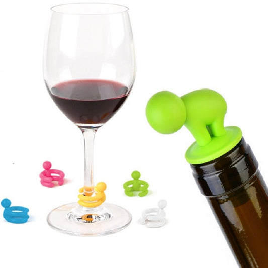 7 in 1 Cartoon Silicone Sealed Spiral Red Wine Stopper + Cup Feet Set, Random Color Delivery by bashfashion