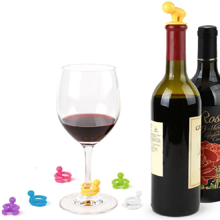 7 in 1 Cartoon Silicone Sealed Spiral Red Wine Stopper + Cup Feet Set, Random Color Delivery by bashfashion