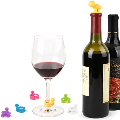 7 in 1 Cartoon Silicone Sealed Spiral Red Wine Stopper + Cup Feet Set, Random Color Delivery by bashfashion