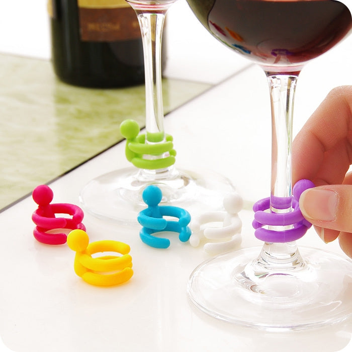 7 in 1 Cartoon Silicone Sealed Spiral Red Wine Stopper + Cup Feet Set, Random Color Delivery by bashfashion