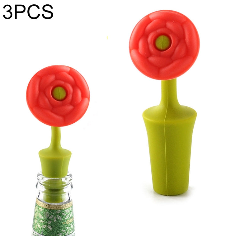 3 PCS Creative Wine Drink Preservation Stopper Flower Silicone Wine Stopper(Red Rose) by bashfashion