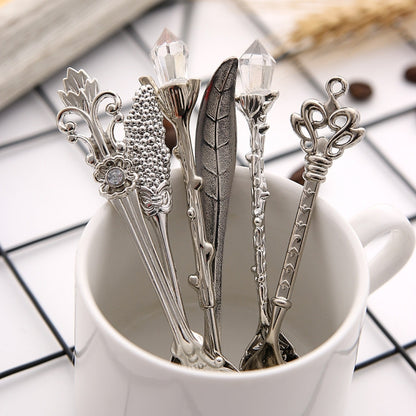 6pcs / Set Vintage Mini Coffee Spoons Suit Royal Style Metal Carved Coffee Fruit Cutler Dessert Flatware Kitchen Tools Silver by bashfashion