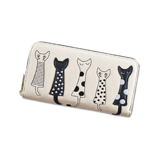 Cat Pattern Coin Purse Leisure Wallet Card Holders Handbag PU Leather Woman Wallet(Creamy White) by bashfashion