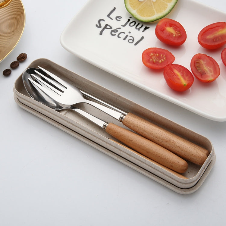 3 in 1 Spoon Chopsticks Fork Cutlery Set Three-piece Creative Work Students Portable Tableware(Three-piece set of wooden handle spoon fork chopsticks) by bashfashion