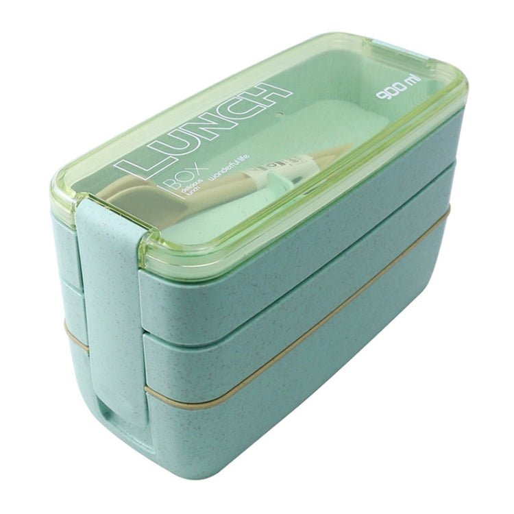 900ml 3 Layers Bento Box Lunch Box Food Container Wheat Straw Material Microwavable Dinnerware Lunchbox(Green) by bashfashion