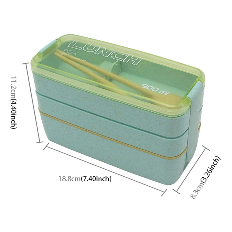 900ml 3 Layers Bento Box Lunch Box Food Container Wheat Straw Material Microwavable Dinnerware Lunchbox(Green) by bashfashion