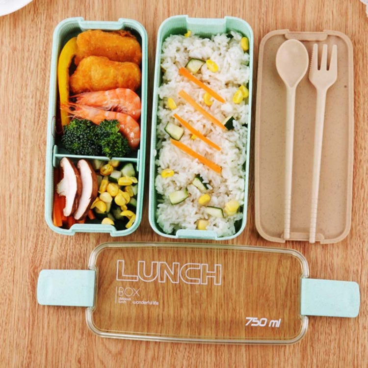 900ml 3 Layers Bento Box Lunch Box Food Container Wheat Straw Material Microwavable Dinnerware Lunchbox(Green) by bashfashion