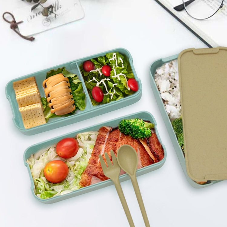 900ml 3 Layers Bento Box Lunch Box Food Container Wheat Straw Material Microwavable Dinnerware Lunchbox(Green) by bashfashion