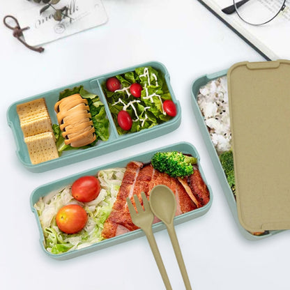 900ml 3 Layers Bento Box Lunch Box Food Container Wheat Straw Material Microwavable Dinnerware Lunchbox(Green) by bashfashion