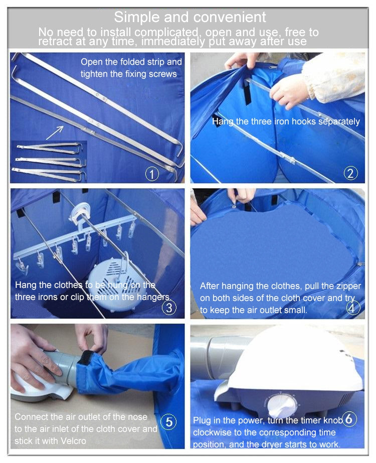 Foldable Free Installation Portable Household Mini Clothes Dryer(Blue) by bashfashion