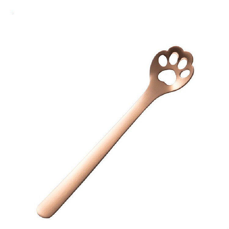Stainless Steel Creative Cat Claw Coffee Spoon Dessert Cake Spoon, Style:Hollow Cat Claw Spoon, Color:Rose Gold by bashfashion