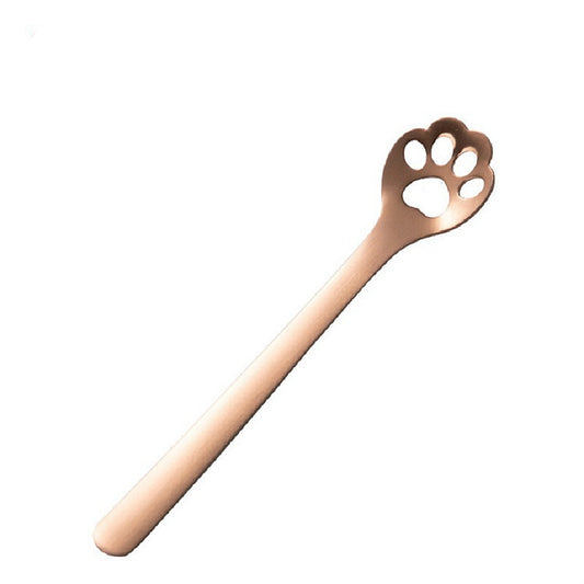 Stainless Steel Creative Cat Claw Coffee Spoon Dessert Cake Spoon, Style:Hollow Cat Claw Spoon, Color:Rose Gold by bashfashion