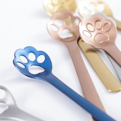Stainless Steel Creative Cat Claw Coffee Spoon Dessert Cake Spoon, Style:Hollow Cat Claw Spoon, Color:Rose Gold by bashfashion