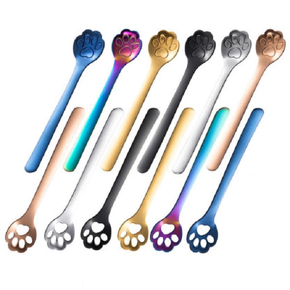 Stainless Steel Creative Cat Claw Coffee Spoon Dessert Cake Spoon, Style:Cat Claw Spoon, Color:Black by bashfashion