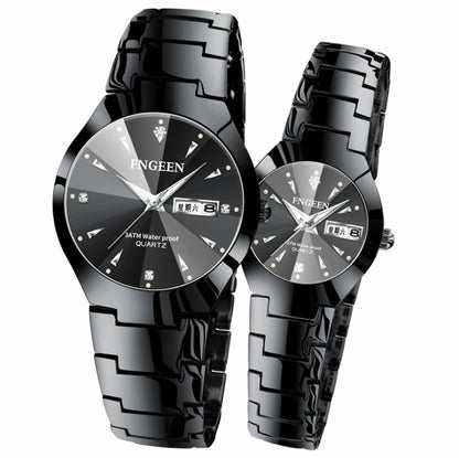 FNGEEN 5808 Women Fashion Steel Strap Quartz Watch Couple Watch(White Steel Black Surface) by FNGEEN