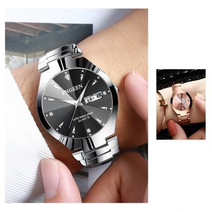 FNGEEN 5808 Women Fashion Steel Strap Quartz Watch Couple Watch(Black Steel Black Surface) by FNGEEN