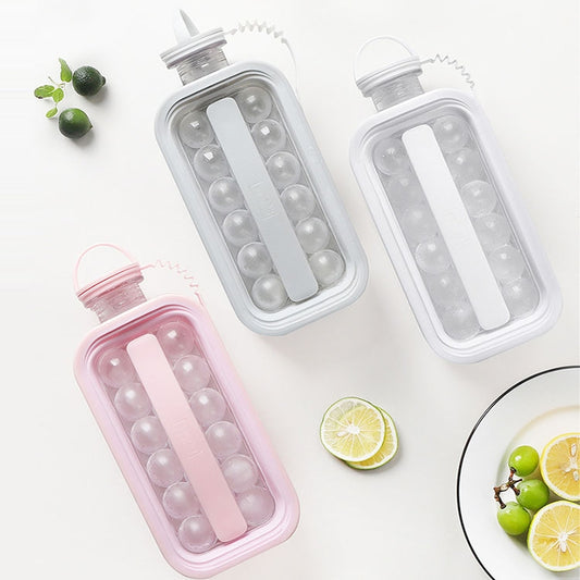 2 in 1 Round Ice Cube Mold Portable Ice Ball Maker Bottle Kettle with Lid White by bashfashion