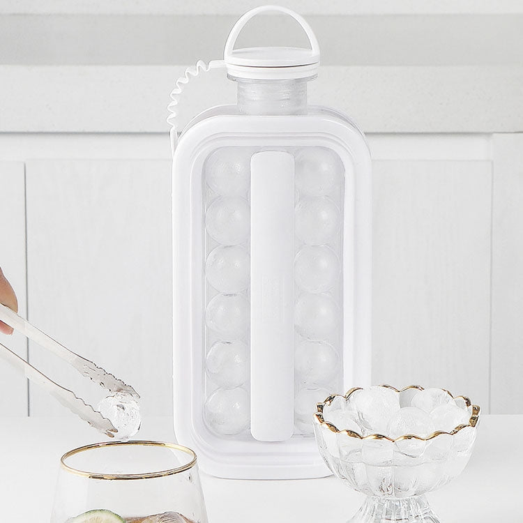 2 in 1 Round Ice Cube Mold Portable Ice Ball Maker Bottle Kettle with Lid White by bashfashion