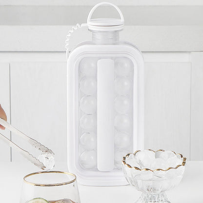 2 in 1 Round Ice Cube Mold Portable Ice Ball Maker Bottle Kettle with Lid White by bashfashion