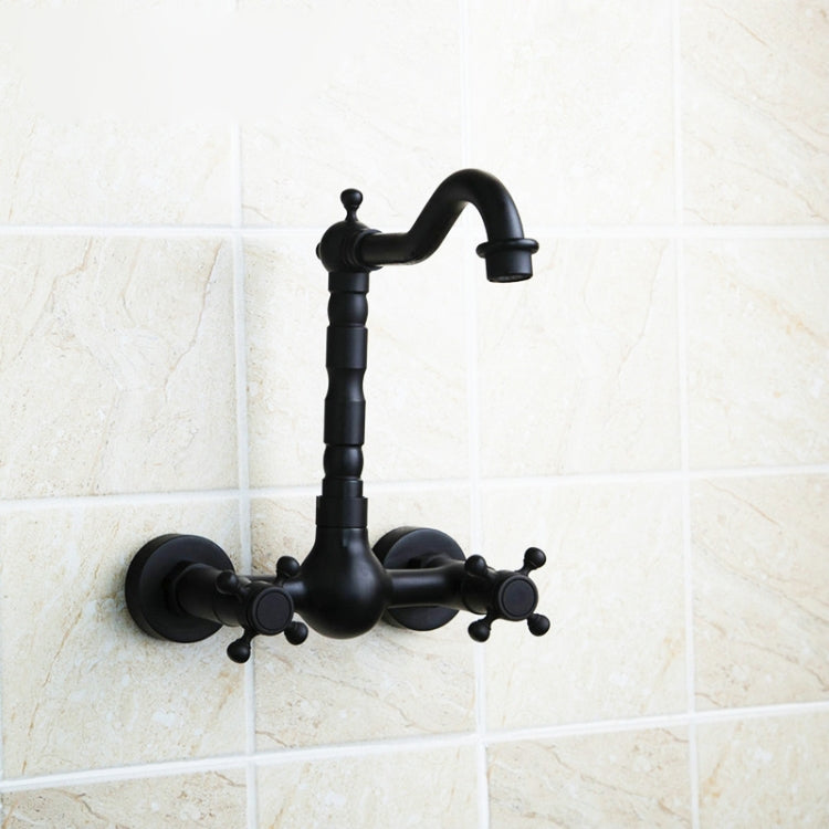 Wall-mounted Bathroom All Bronze Cold Hot Water Ancient Wall Faucet(Black ancient) by bashfashion