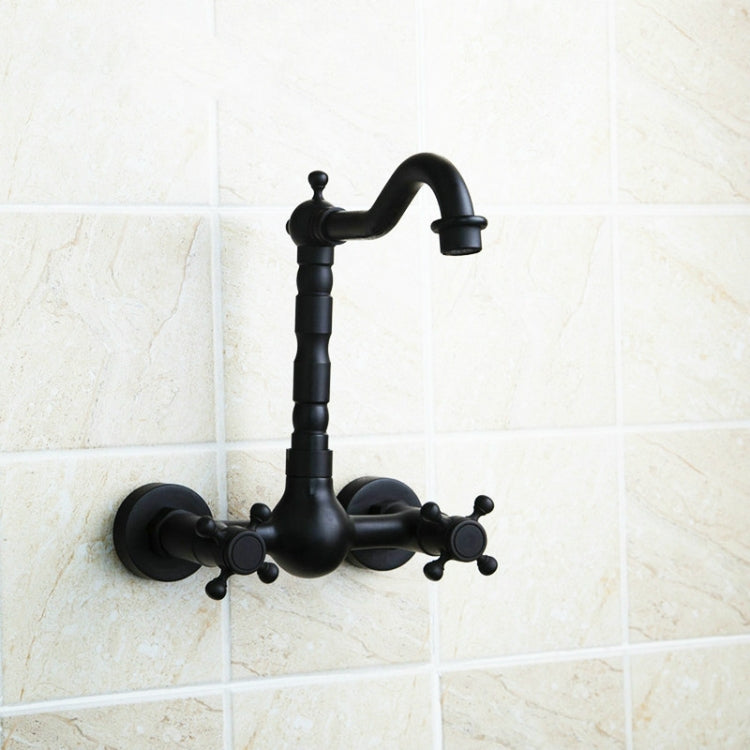 Wall-mounted Bathroom All Bronze Cold Hot Water Ancient Wall Faucet(Black ancient) by bashfashion