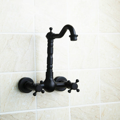 Wall-mounted Bathroom All Bronze Cold Hot Water Ancient Wall Faucet(Black ancient) by bashfashion
