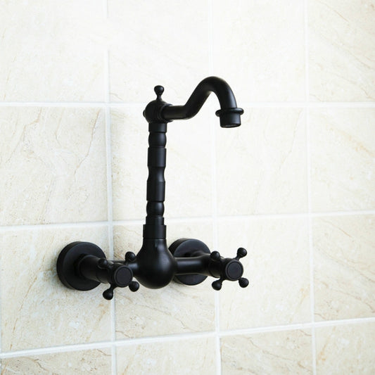 Wall-mounted Bathroom All Bronze Cold Hot Water Ancient Wall Faucet(Black ancient) by bashfashion