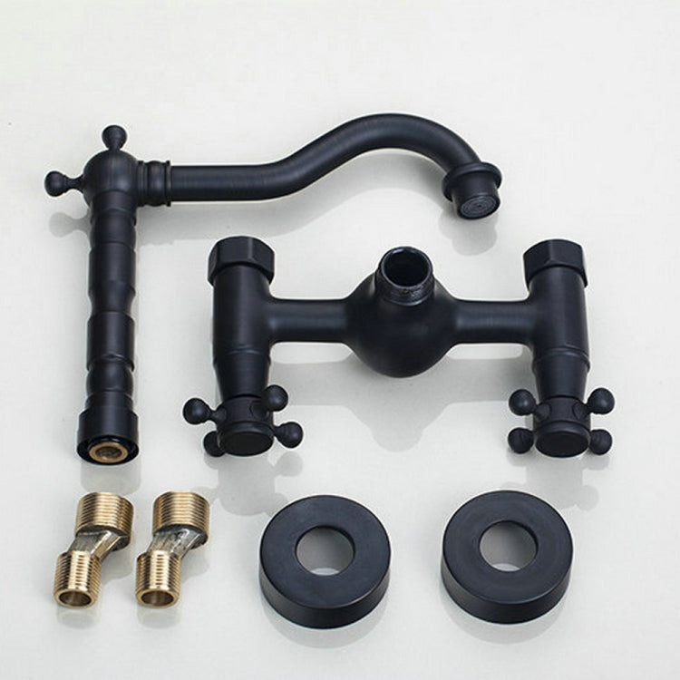 Wall-mounted Bathroom All Bronze Cold Hot Water Ancient Wall Faucet(Black ancient) by bashfashion