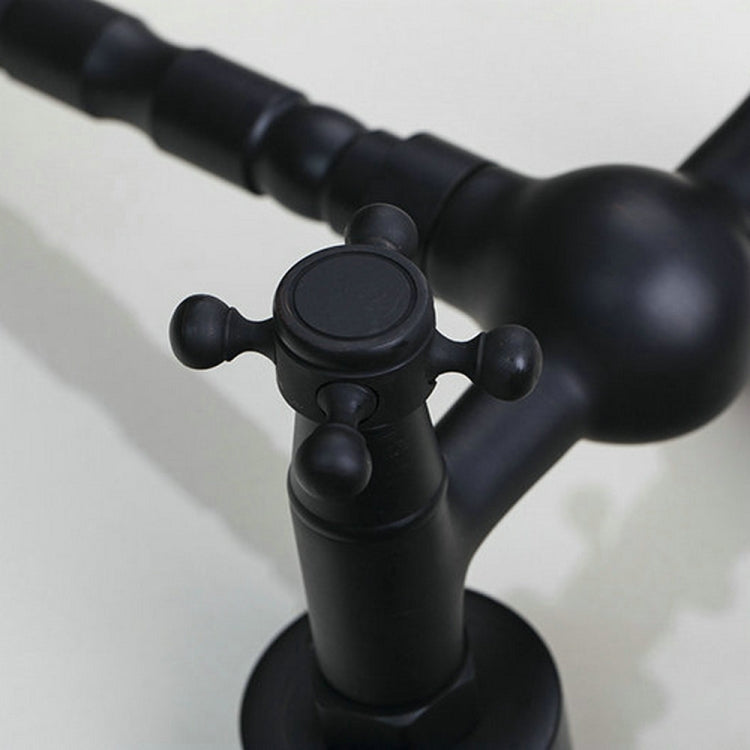 Wall-mounted Bathroom All Bronze Cold Hot Water Ancient Wall Faucet(Black ancient) by bashfashion