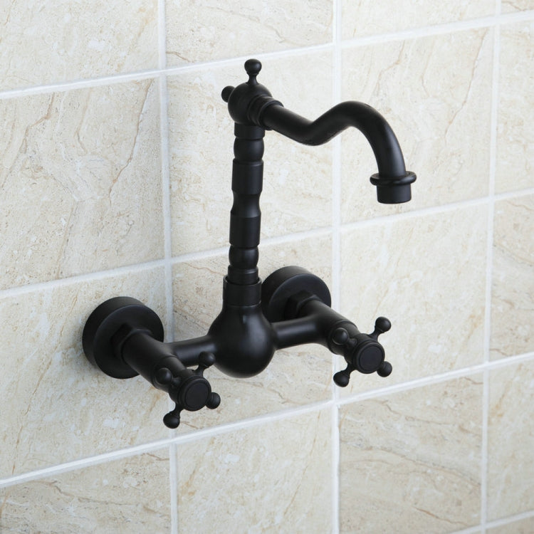 Wall-mounted Bathroom All Bronze Cold Hot Water Ancient Wall Faucet(Black ancient) by bashfashion