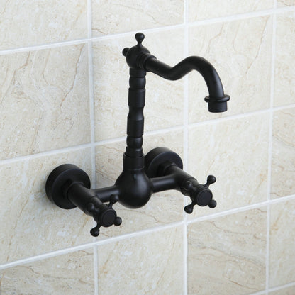 Wall-mounted Bathroom All Bronze Cold Hot Water Ancient Wall Faucet(Black ancient) by bashfashion