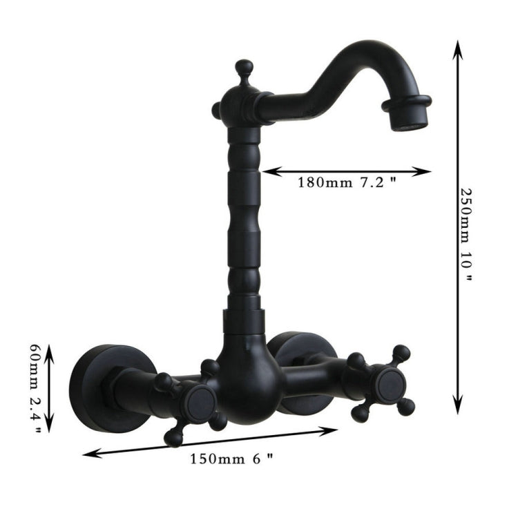 Wall-mounted Bathroom All Bronze Cold Hot Water Ancient Wall Faucet(Black ancient) by bashfashion