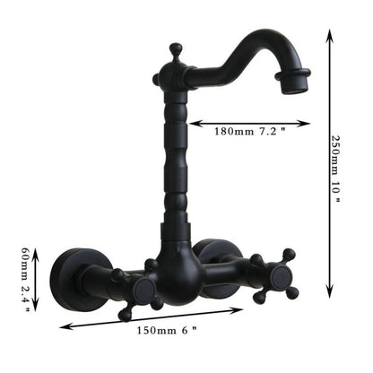 Wall-mounted Bathroom All Bronze Cold Hot Water Ancient Wall Faucet(Black ancient) by bashfashion