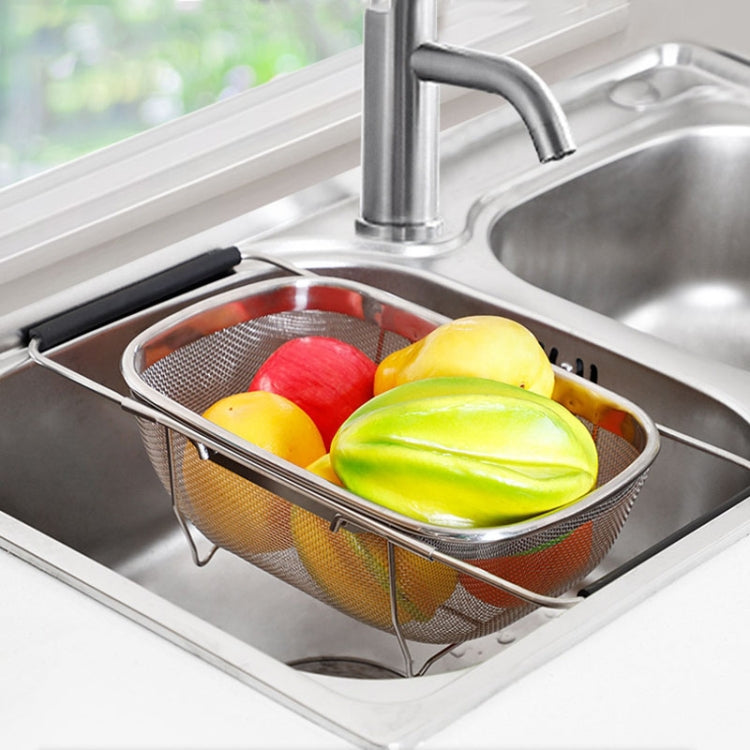 Stainless Steel Foldingf Filter Kitchen Tools Drainage Household Retractable Vegetable Fruit Basket, Size:24x34x11cm by bashfashion