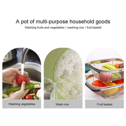 Stainless Steel Foldingf Filter Kitchen Tools Drainage Household Retractable Vegetable Fruit Basket, Size:24x34x11cm by bashfashion