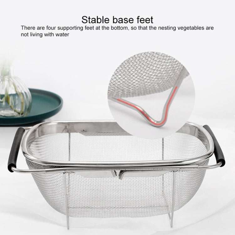 Stainless Steel Foldingf Filter Kitchen Tools Drainage Household Retractable Vegetable Fruit Basket, Size:24x34x11cm by bashfashion