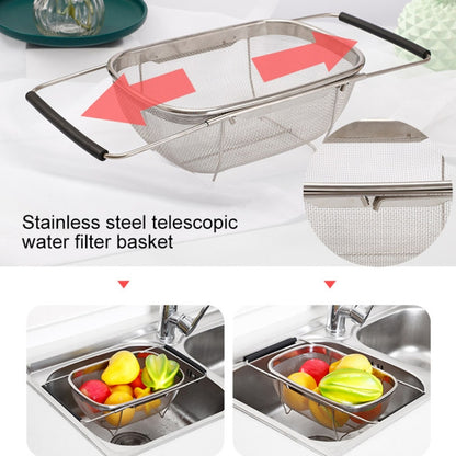 Stainless Steel Foldingf Filter Kitchen Tools Drainage Household Retractable Vegetable Fruit Basket, Size:24x34x11cm by bashfashion