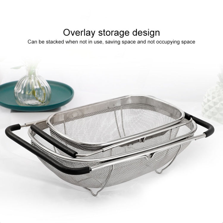Stainless Steel Foldingf Filter Kitchen Tools Drainage Household Retractable Vegetable Fruit Basket, Size:24x34x11cm by bashfashion