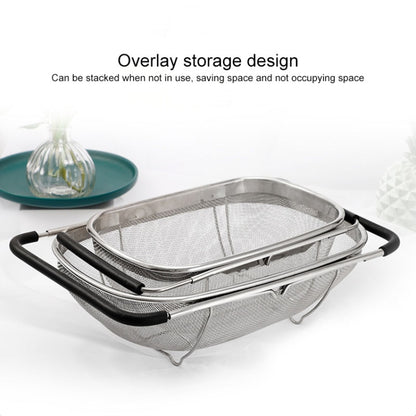 Stainless Steel Foldingf Filter Kitchen Tools Drainage Household Retractable Vegetable Fruit Basket, Size:24x34x11cm by bashfashion