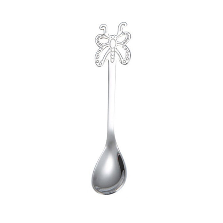 Multicolor Stainless Steel Butterfly Coffee Spoon Fruit Cold Drink Ice Cream Dessert Tea Spoon, Color:Silver by bashfashion