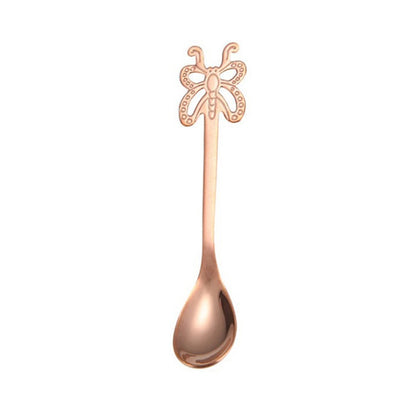 Multicolor Stainless Steel Butterfly Coffee Spoon Fruit Cold Drink Ice Cream Dessert Tea Spoon, Color:Rose Gold by bashfashion