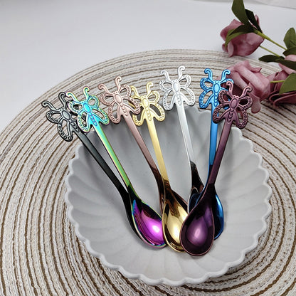 Multicolor Stainless Steel Butterfly Coffee Spoon Fruit Cold Drink Ice Cream Dessert Tea Spoon, Color:Rose Gold by bashfashion