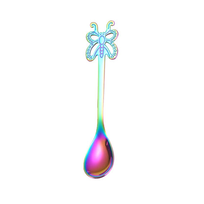 Multicolor Stainless Steel Butterfly Coffee Spoon Fruit Cold Drink Ice Cream Dessert Tea Spoon, Color:Rainbow by bashfashion